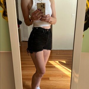 Wrangler Black Jean Shorts with Frayed Hem